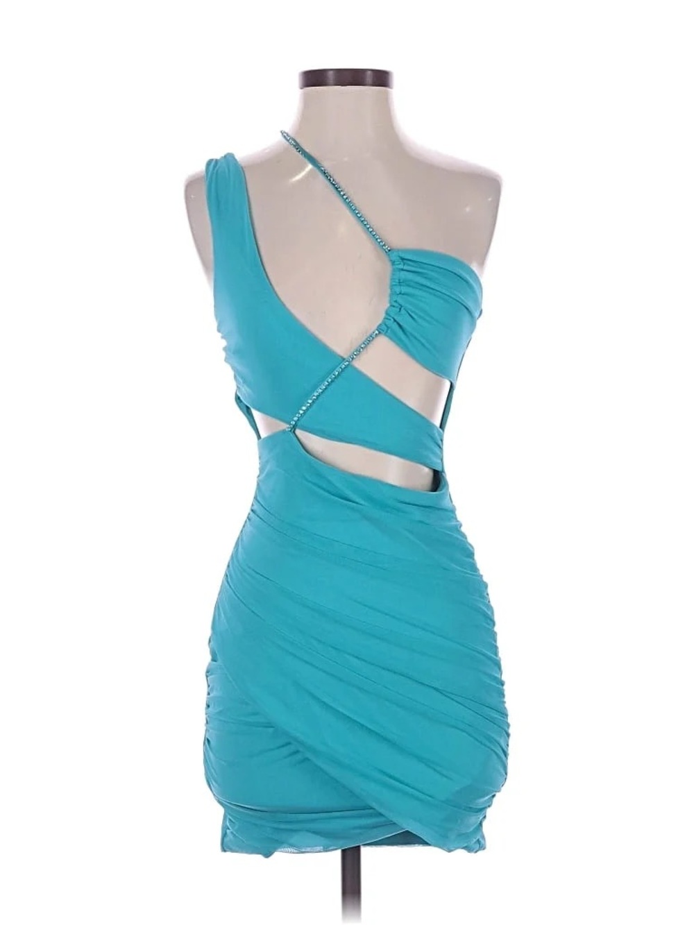 Oh Polly Turquoise One-Shoulder Cutout Bodycon Dress